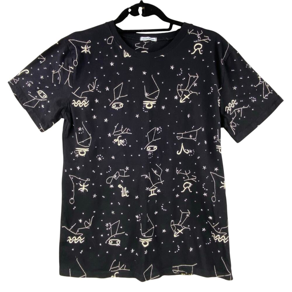 Boho Celestial Zodiac Constellations T-Shirt Size S/M Embroidered Rhinestones